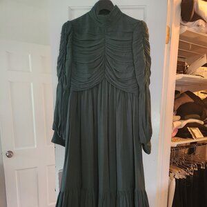 Green womans party dress Midi length